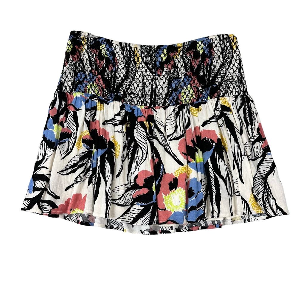 Free People Floral‎ Smocked Mini Skirt Womens Medium Multicolor LA Nights Boho
